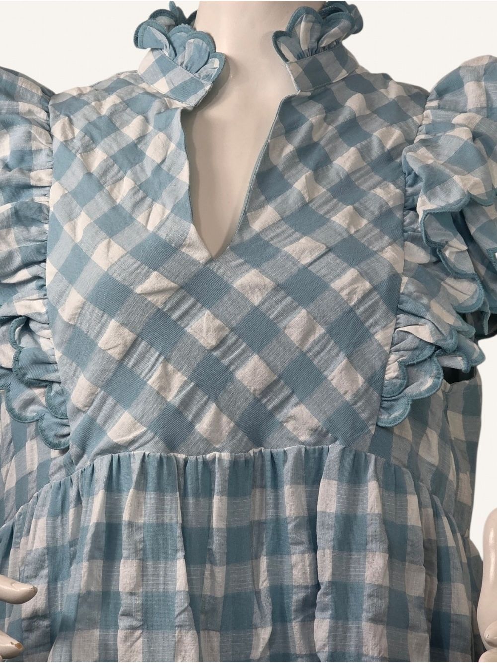 Umgee Blue Gingham Ruffle Midi Dress Small NWT Cottagecore Balletcore - Picture 7 of 8